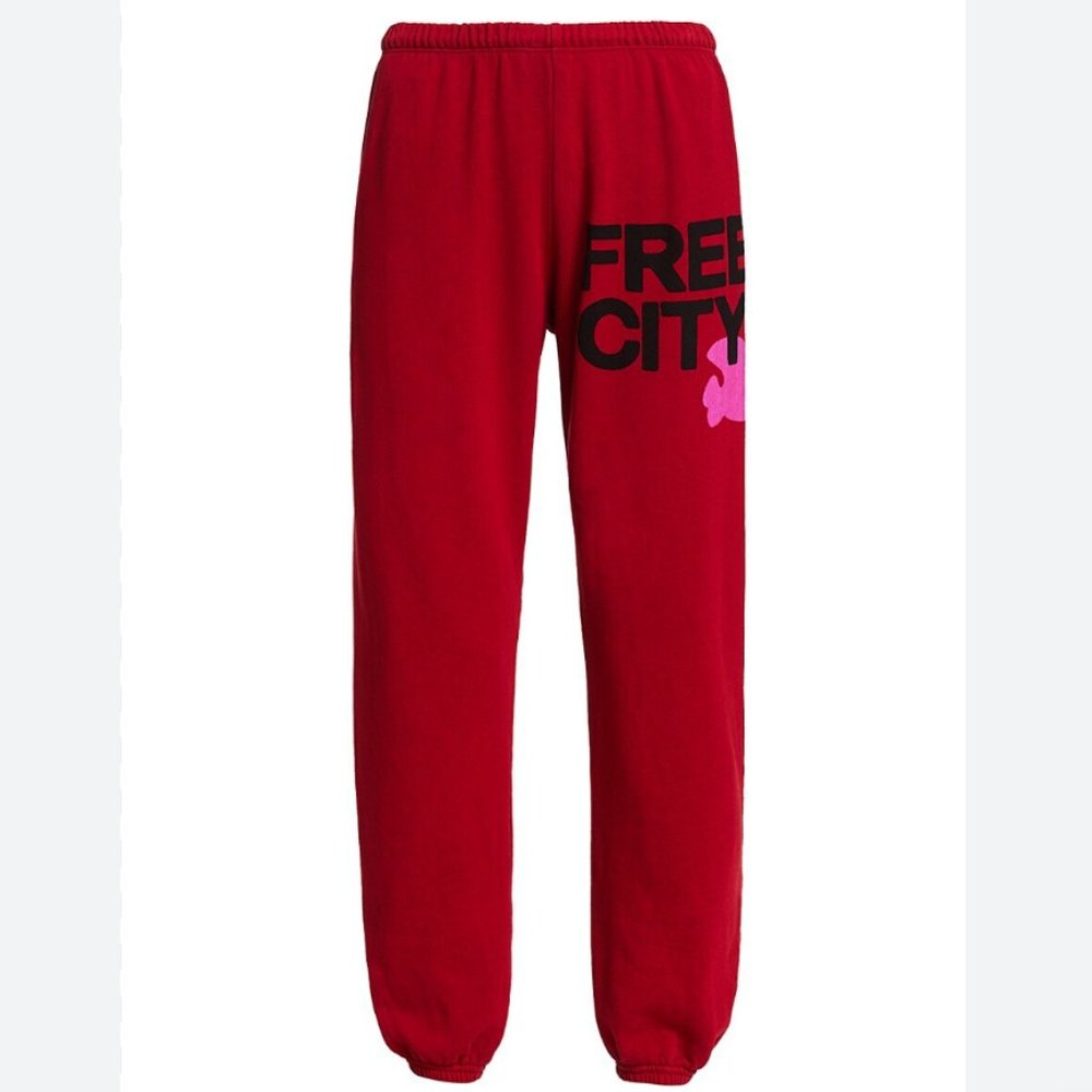 FREE CITY RED LOGO JOGGERS DRAWSTRING SWEATPANTS PINK DOVE SIZE XS